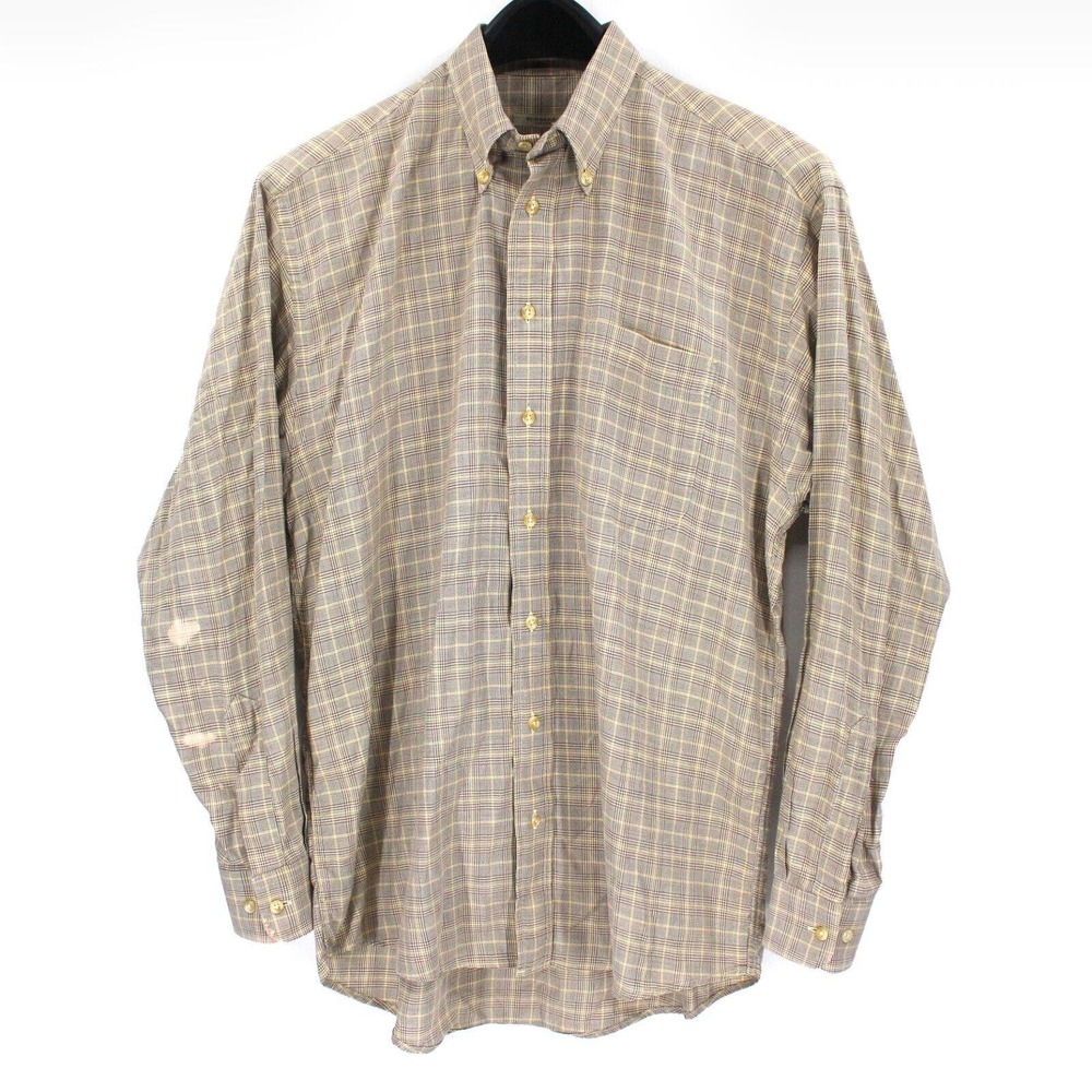 Burberry Beige Burgundy Nova Check Button Down Shirt L Casual Long Sleeve *Flaw*